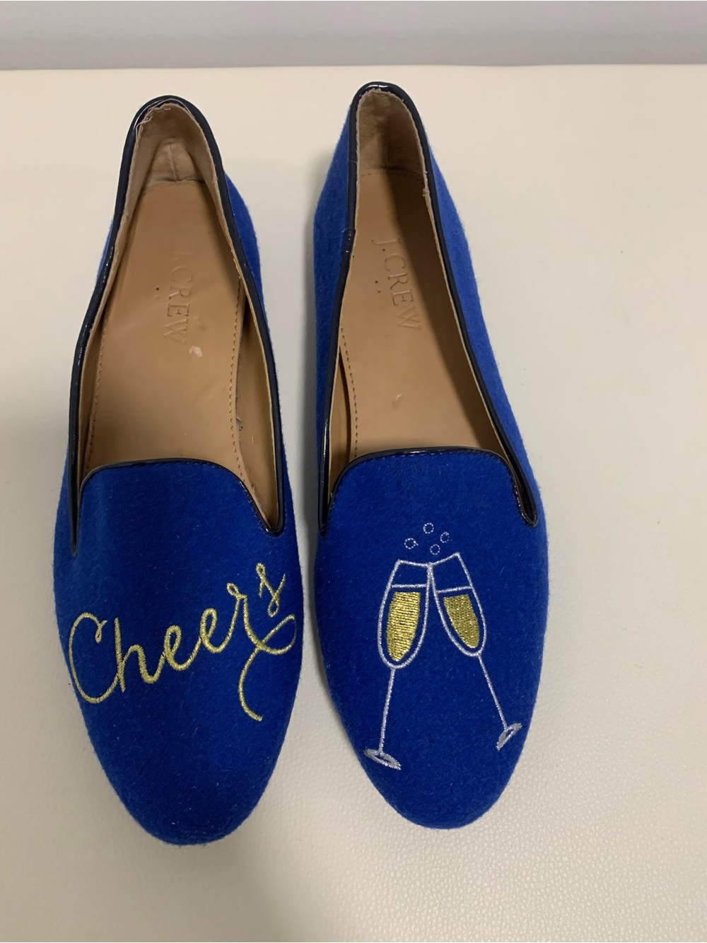J. Crew Royal Blue Velvet 'Cheers' Embroidered Loafers, size 7